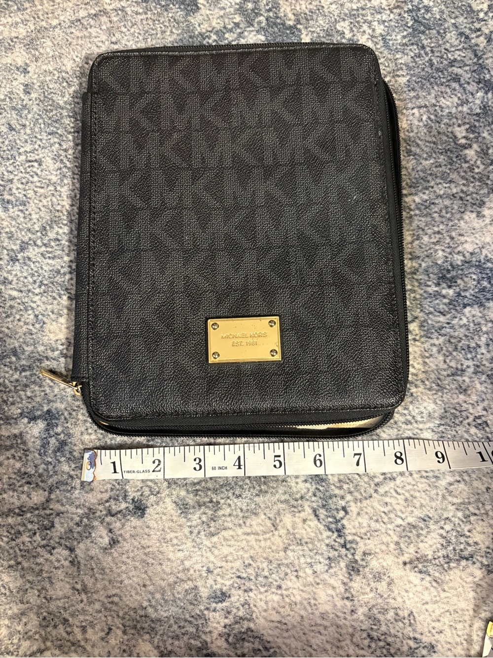 Michael Kors Black MK Monogram Zip-Around ipad case with Gold Plaque